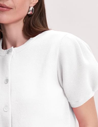 Image of Yimoon Women's Lightweight Puff Short Sleeve Cardigan Sweater | Summer, Y2K, Cropped Knit, Button Up, Blouse Tops