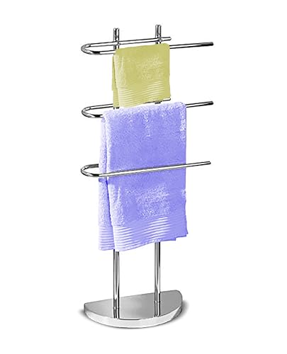 Free Standing Stainless Steel Finish Curved Towel Stand ~ 3 Rack Towel Drying Rustproof Bathroom Holder ~ Rail Towel Stand For Indoor Outdoor