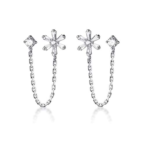 Sweet Flower Boucles d'oreilles à tige en argent sterling S925 avec cristaux CZ strass et chaîne pendante de mariage Bijoux tendance pour femmes filles Deux trous d'oreille hypoallergéniques Cover