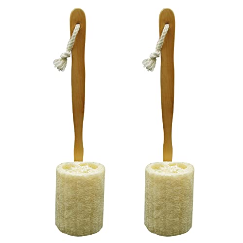 Natural Exfoliating Loofah Luffa Loofa Back Sponge Scrubber Brush With Long Wooden Handle Stick Holder Body Shower Bath Spa Pack Of 2 #TOP1