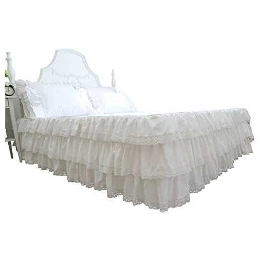 QUNCUNG vit spets säng kjol, satin prinsessa bomull damm volang säng kjolar veckad damm volang ultramjuk drottning av kungen droppvit 200 x 220 cm (79x86 tum)