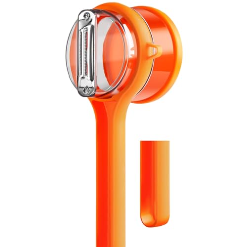 BOIONi キッチン用ピーラー 皮剥き器 果物 野菜 皮収納 使いやすい 撥ね飛ばさない ポテトピーラー 野菜やフルーツ (オレンジ)