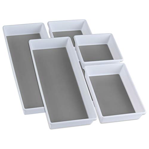 LIVORINI Drawer Organizers 3-Size | Kitchen, Desk, Junk Drawer Organization & Storage Tray [6 Pcs]