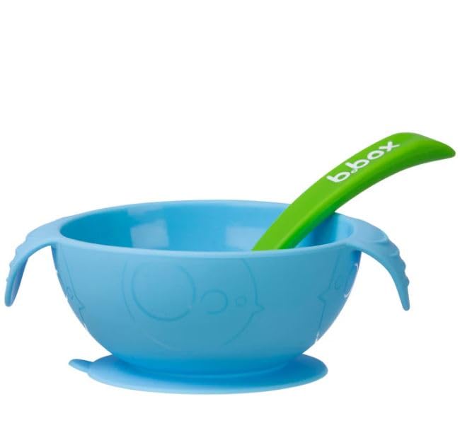 B.box Ensemble Repas Bébé : Assiette Silicone Compartimentée + Gobelet à Paille + 2 Cuillères Souples + Bavoir - Brise Océan