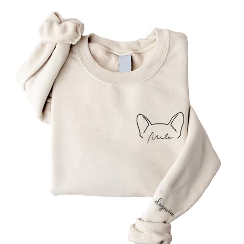 GODMERCH Custom Dog Embroidered Sweatshirt for Women Dog Mom Pet Lovers Gifts Christmas Mothers