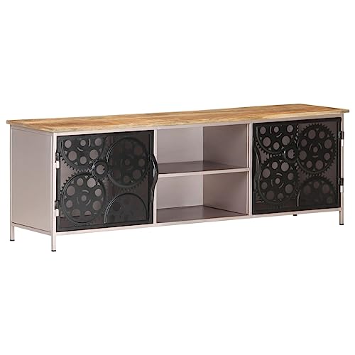 Teenpull Mueble para TV de 120 x 30 x 40 cm, madera de mango rugosa, diseño industrial, con 2 puertas, para salón, dormitorio