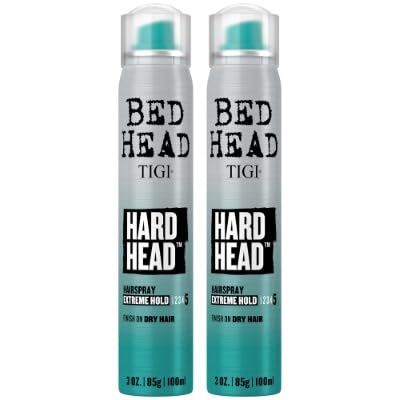 TIGI Bed Head Hard Head Hairspray, Travel-Size 2-Pack – Extreme Hold Hairspray, Hair Styling Products, Dries Instantly, Adds Shine, Vibrant Apple Scent, 3 Oz Ea