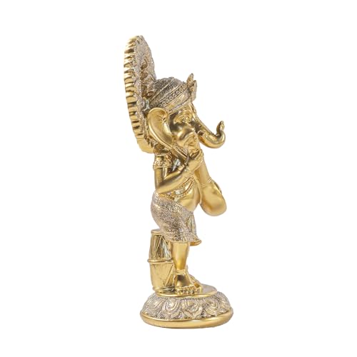 Estatua dorada de Ganesha con veena de resina miniatura 6