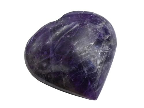 Image of Crystal Heaven Certified Amethyst Heart Palm Pebbles Stones For Anxiety Stress Relief Massage-Aaa Grade Original Healing Gemstone Agate Heart Palm Stone For Yoga Meditation Spiritual