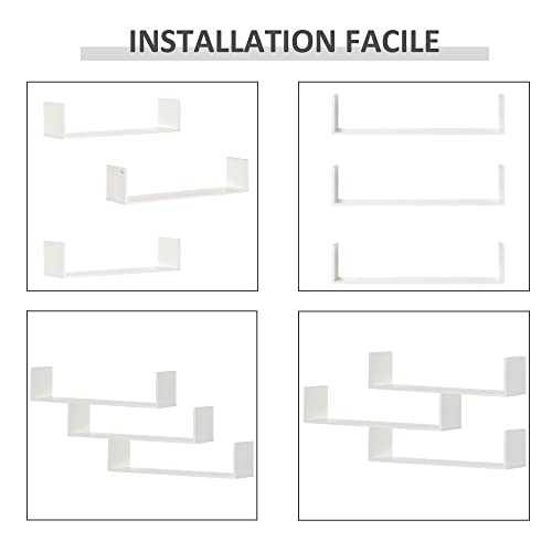 HOMCOM Lot de 3 étagères manga murales flottantes - dim. 80L x 18l x 18H cm - kit Complet de Fixation Inclus - MDF Grain de Bois Blanc – Image 4