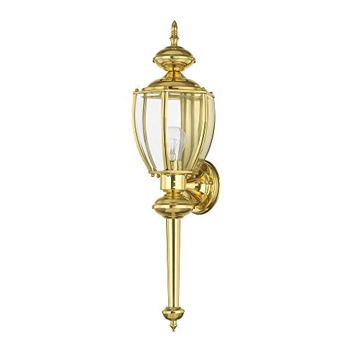 Image of Livex Lighting 2112-02 Outdoor Wall Lantern, Polished Brass | Clear Beveled Glass Shades