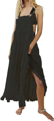 Image of Women Bib Overall Dress Jumper Babydoll Pinafore Dress Embroidered Lace Maternity Straps Suspender Dress