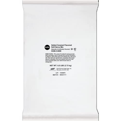 Image of Frostline Salted Caramel Soft Serve Mix, Fat Free, Gluten Free, 6 lbs | Salted caramel soft serve mix with rich, buttery flavor; just add water for smooth, creamy frozen treats or soft serve