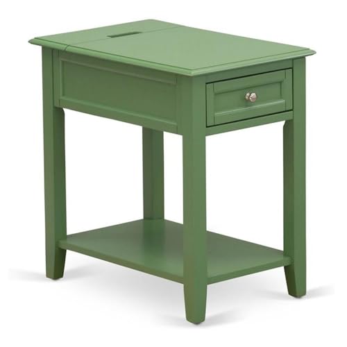 East West Furniture DE-12-ET Denison Side Table - Rectangle Night Stand with a Drawer for Bedroom, 24x19 Inch, Clover Green by East West Furniture - Used condition - US$101.46