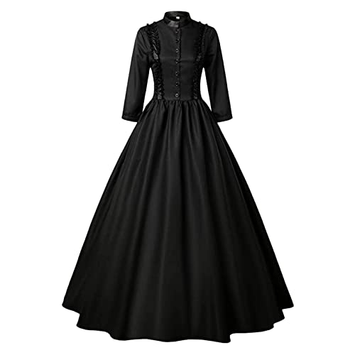 Robe Gothique pour Les Femmes Sexy Chic Col V Dentelle High Low