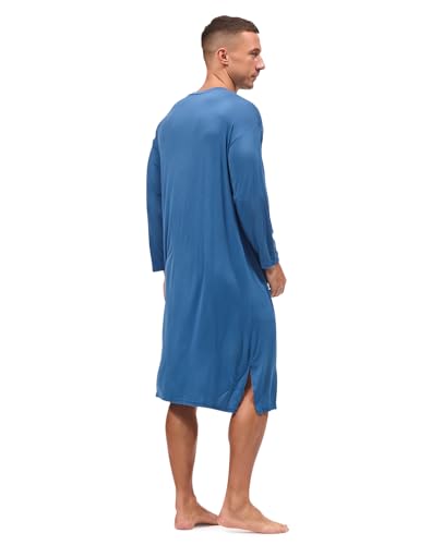 HEAVYWOOD Mens Nightshirt Pajamas Long Sleeve Nightgown Sleepwear Big&Tall Sleep Shirts3