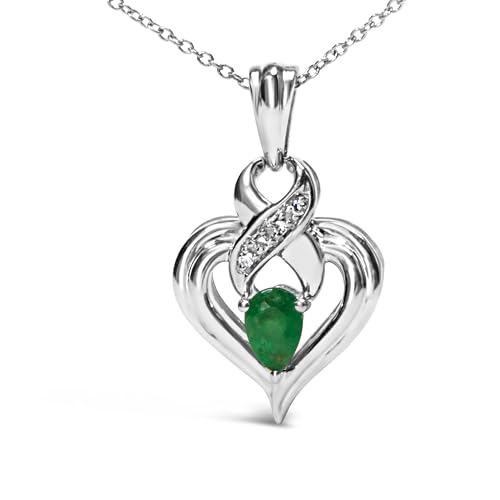 Haus of Brilliance .925 Sterling Silver 6x4mm Pear Emerald and Diamond Accent Heart Pendant Necklace (H-I Color, SI1-SI2 Clarity) - 18 Inches