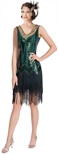 Image of Women Flapper Dresses 1920s V Neck Beaded Fringed Great Gatsby Club & Night Out Dresses