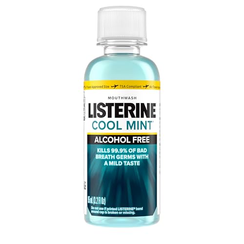 Listerine Zero Alcohol Mouthwash, Less Intense Alcohol-Free Oral Care Formula for Bad Breath, Cool Mint Flavor, 3.2 fl. oz(Pack of 1)
