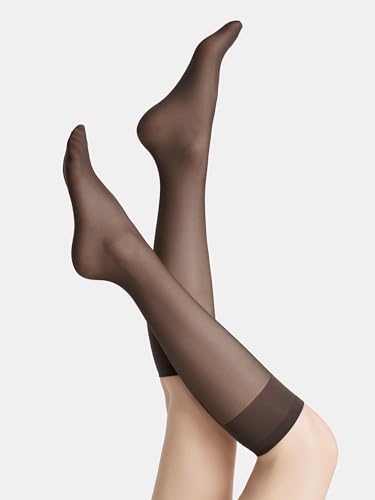 Image of leg elegant Sheer Knee High Stockings for Women, 6 Pairs Knee High Transparent Toes Nylons Pantyhose for Women