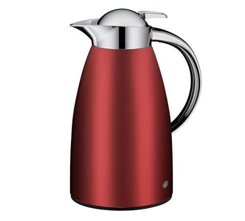 alfi SIGNO 1.0l, satin rot, Edelstahl-Isolierkanne mit hygienischem Hartglaseinsatz, Drehverschluss mit bequemer Drucktaste, ergonomischer Griff, mit einer Hand, ideal als Kaffeekanne, Teekanne