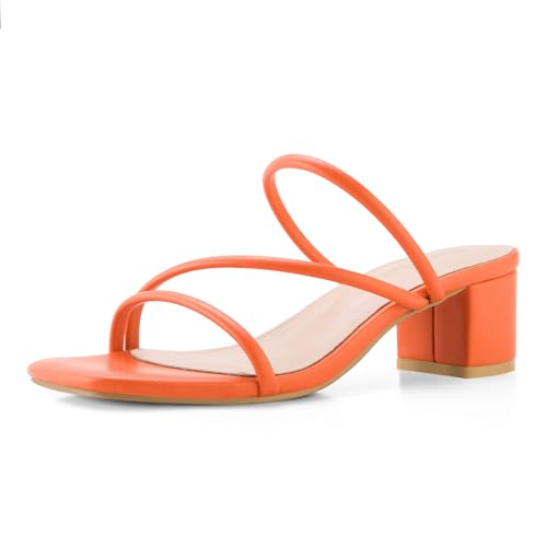 Image of Shoe'N Tale Strappy Heels For Women Low Chunky Block Heel Heeled Sandals Square Open Toe Slip On Slides Mules