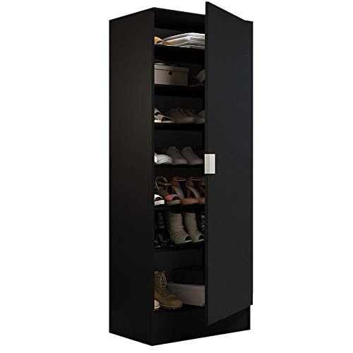 Image of Madesa Storage Cabinet Closet with 2 Doors and 5 Utility Shelves 60 Cm Wooden Organization Unit for Bedroom, Office, Laundry Room, Kitchen, and Garage - Black