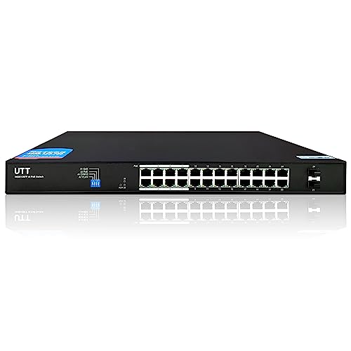 UTT S1242GP 24 Ports Gigabit PoE Switch, with 24 Gigabit PoE Port + 2 Gigabit SFP Uplinks Ports, 250W Power. 802.3af/at for IP Camera, AP, IP Phone
