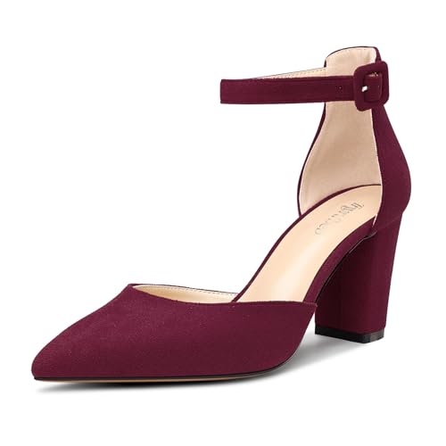 TNYNFBEB Womens Chunky Block Mid Heel Pointed Toe Pumps Ankle Strap Two-Piece Buckle Prom Wedding Dress 3.2 Inches Heels