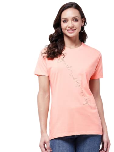 Image of Modeve Women Printed Cotton Blend Half Sleeve Round Neck T-Shirt for Summer