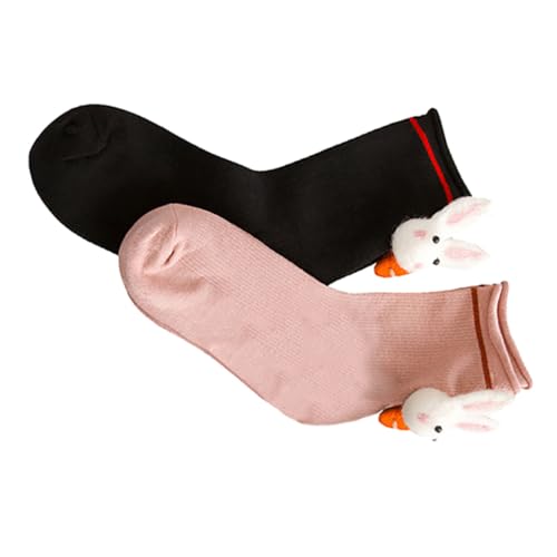 VERDANVERSE 2 Pairs Warm Cotton Mid-tube Female Socks with Elasticity and Breathable Material, Assorted Colours, Lovely Design for Casual Daily Clothes and School