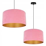 Abat-jour élégant en tissu velours rose avec centre doré