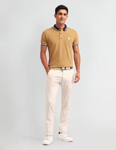 Image of U.S. Polo ASSN. Solid Slim Fit Polo T Shirts for Men - 100% Cotton, Half Sleeves Mens Tshirt