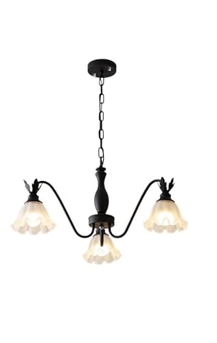 HYJAUSXB 5-Light Milk Glass Flower Chandelier for Bedroom White Black Mid Century Modern Pendant Light Nordic Frosted Floral Dining Room Kitchen Island Farmhouse