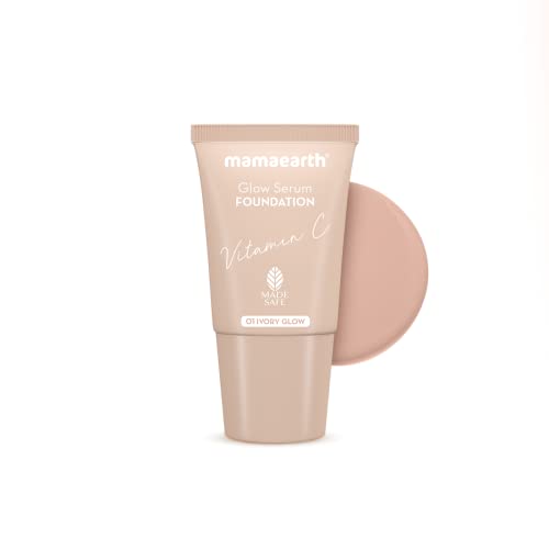 Image of Mamaearth Glow Serum Full Foundation Gel Mini Tube With Vitamin C & Turmeric For 12Hr Long Stay, 18ml - 01 Ivory Glow, 2X Instant Glow, Luminous Finish For All Skin Type