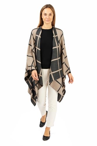 Image of Women's Shawl Wrap Poncho Ruana Cape Cardigan Sweater Open Front for Fall Winter Spring