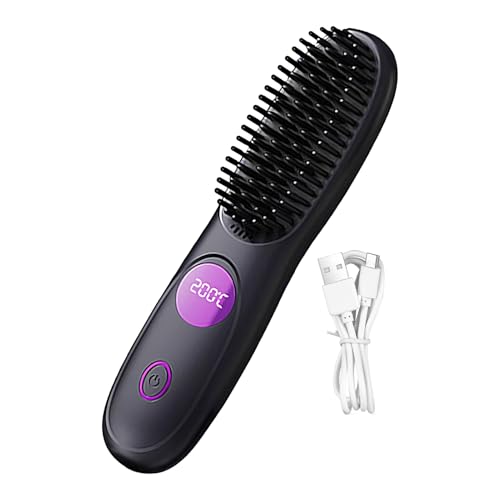 Arduenta de cabello - cepillo de alisado iónico | Pincel de rizker | 3 niveles inalámbricos portátiles alisados ​​de cabello caliente břush | Peine de calefacción recargable para viajes diarios de vac
