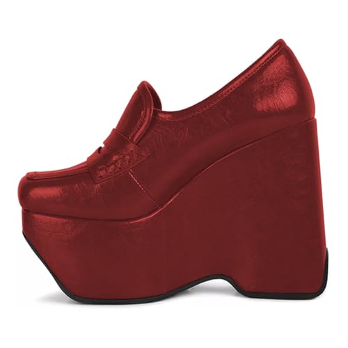 FOWT Women Square Toe Slip on Pumps Platform Wedge High Heel Loafers Sexy Outfit Stylish Shoes Size 4-16 US4