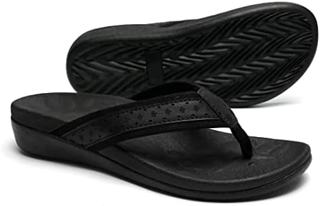 Orkii Soft Walking Orthopeic Flip Flops Women, Comfort Plantar Fasciitis Flip-Flop Sandals for Flat Feet Pain, Womens Slip Resistant Outdoor Flip Flops Black Size 6