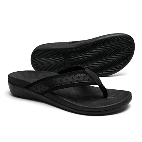 Orkii Soft Walking Orthopeic Flip Flops Women, Comfort Plantar Fasciitis Flip-Flop Sandals For Flat Feet Pain, Womens Slip Resistant Outdoor Flip Flops Black Size 6 #TOP2