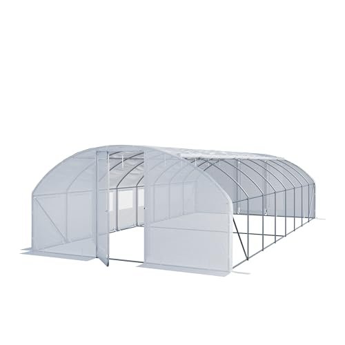 Serre Tunnel Premium TOOLPORT 4x8m avec Porte pivotante, bâche PE 180 g/m² Blanc Transparent