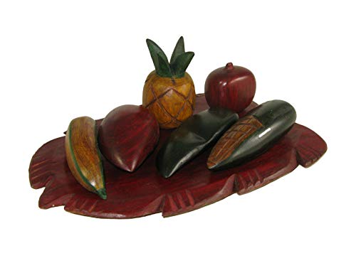 The Friendly Trading Co Plateau à fruits en bois sculpté – Choix de fruits uniquement ou avec plateau – Bol à fruits en bois (plateau rouge + fruits colorés)