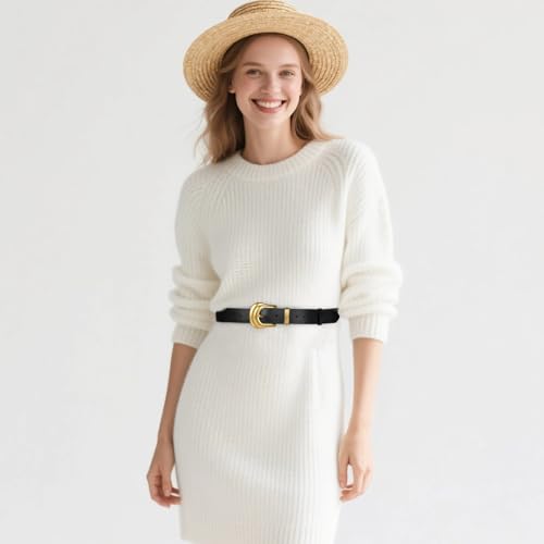 Image of Aurolran Women's Leather Belt with Buckle - Ideal for Dresses, Jeans, and Coats