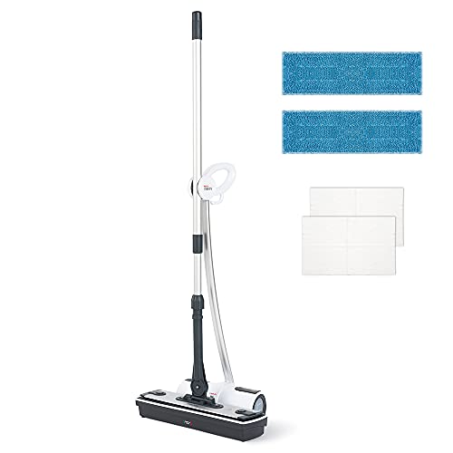 Polti Moppy Lavapavimenti con Vapore Senza Cavo/Cordless, Colore Bianco + PAEU0342 Moppy Kit 2 Panni Universali