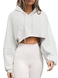 Remidoo Women's Hoodies Pullover Long Sleeve Cropped Sweatshirt Loose Shirt White X-Small
