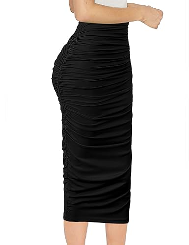VFSHOW Womens Elegant Black Ruched Ruffle High...