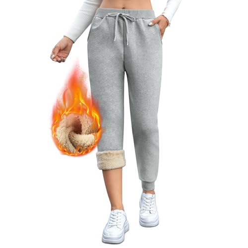 Vorvowry - Pantalon Jogging Femme Chaud Hiver Thermique Doublé Polaire Coton Pantalons Taille Haute Large Survetement de Sport Ski Training Yoga Fitness M Legging Gris Clair - -10%