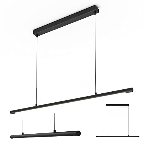 LED Linear Pendant Light, Office Light, Flicker-Free, Dimmable, Modern Ceiling Lighting for Bedroom Dining Room Table, 20W 3000K Warm Light 47.2" Black