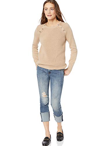 Image of Cable Stitch Women's Raglan Long Sleeve Shaker Stitch Pullover Sweater - Fisherman Rib Knit Crewneck Cotton Top