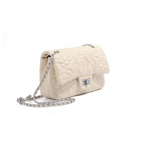 Women’s Elegant Camellia Patterned Leather Tote Handbag, Vintage PU Floral Chain Shoulder Bag, Large Fashion Satchel Purse2